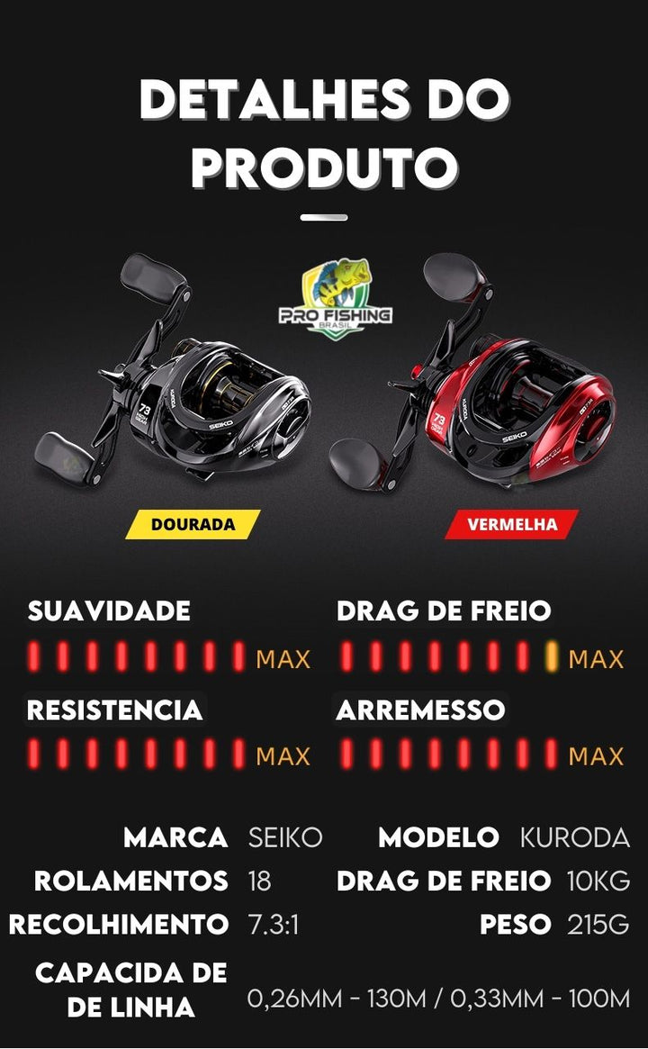 Nova Carretilha KURODA - SEIKO - 18 Rolamentos - Drag de 10KG - Recolhimento 7.3:1