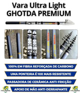 Vara Pesca Telescópica em Fibra Carbono UltraLight Premium - Frete Grátis