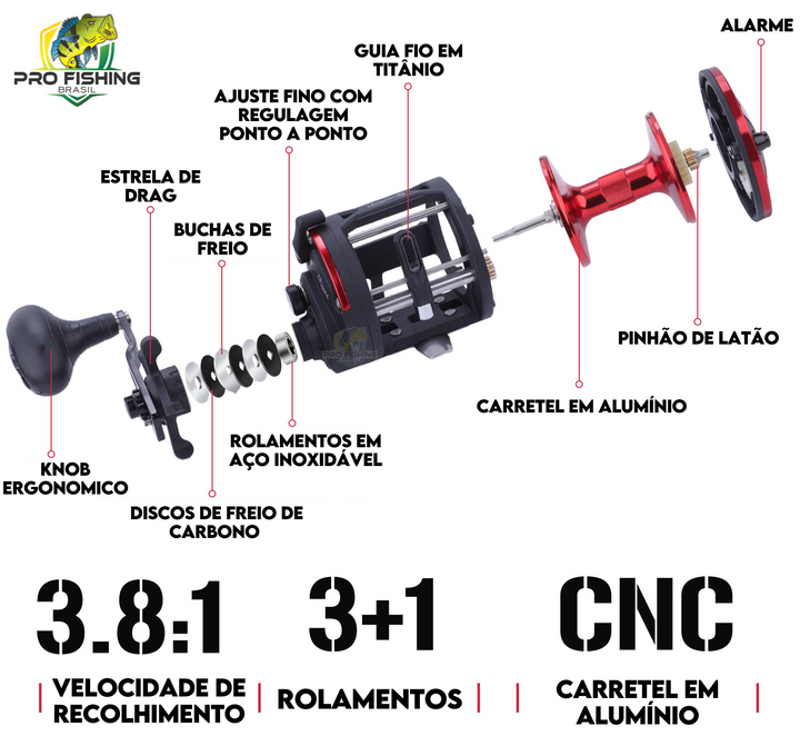 Carretilha Perfil Alto DTR30 Sougayilang - 25kg MAX DRAG -  3+1bb Rolamentos